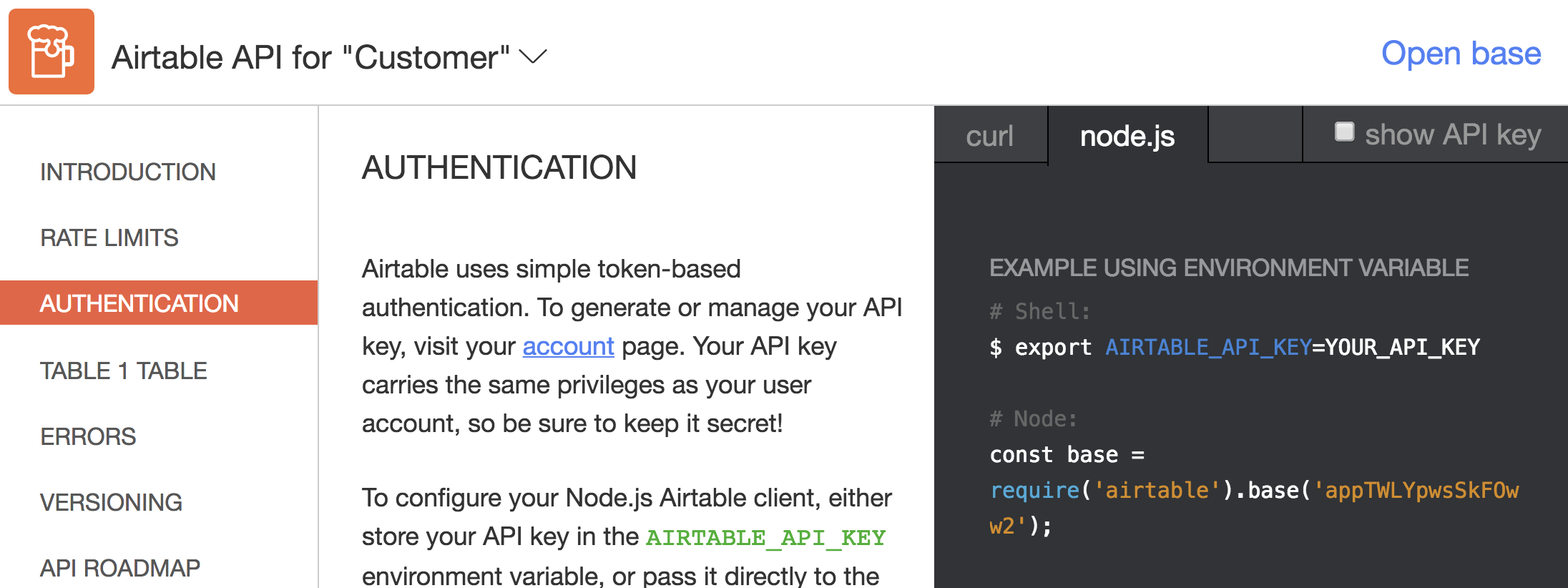 Use the interactive API docs for Airtable