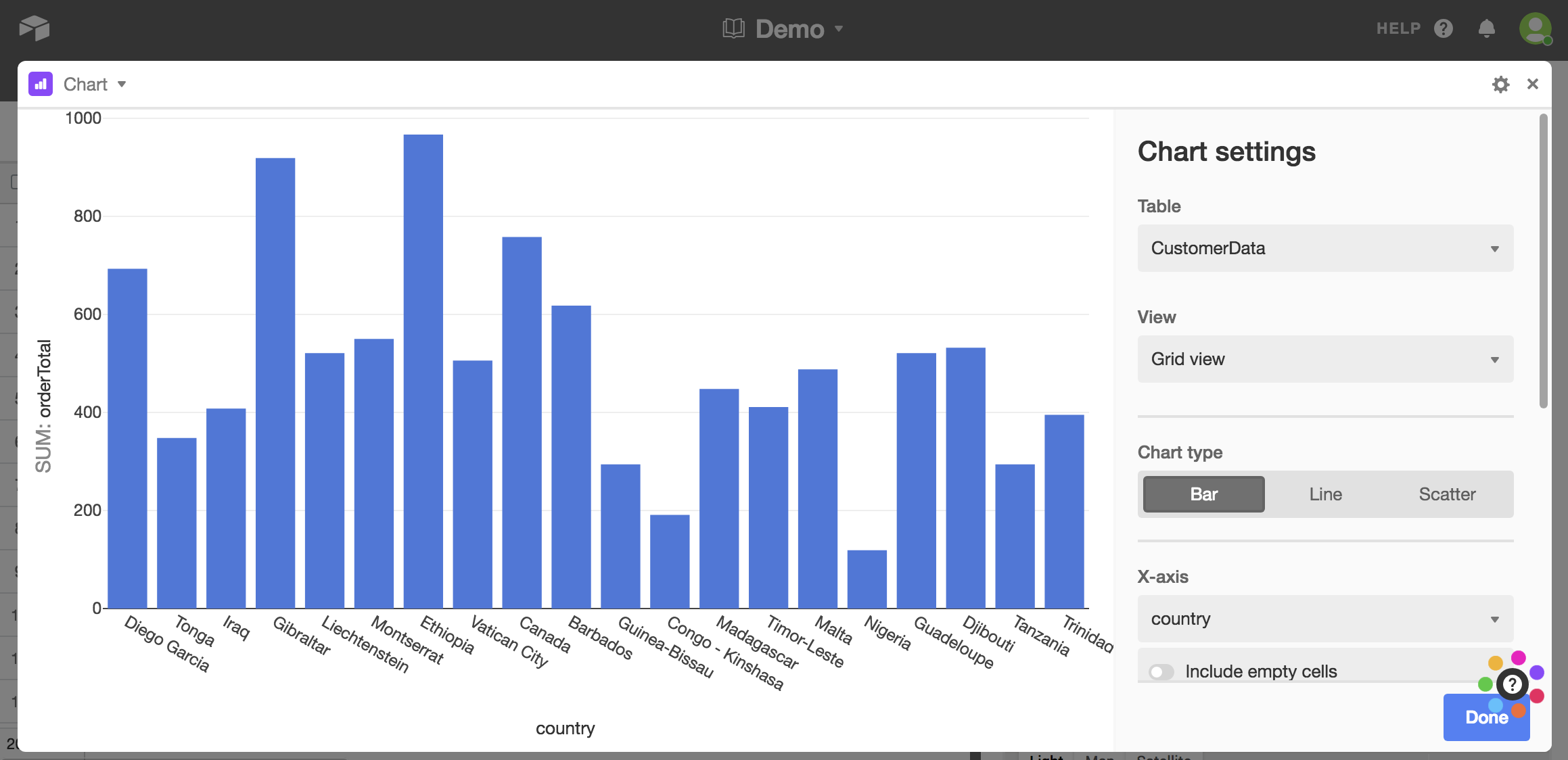 Use the chart block to visualize firestore data