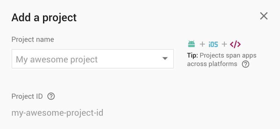 Create a new project from the firebase console