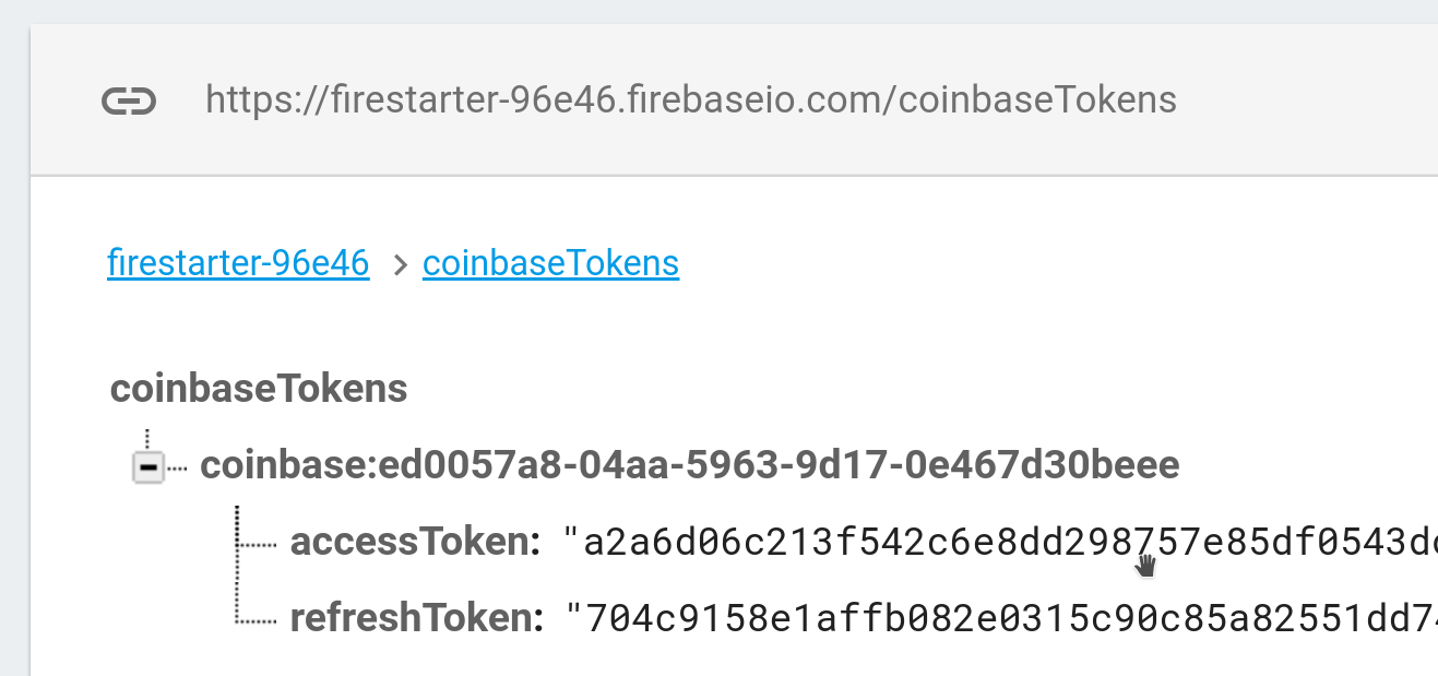 savning coinbase tokens to firebase