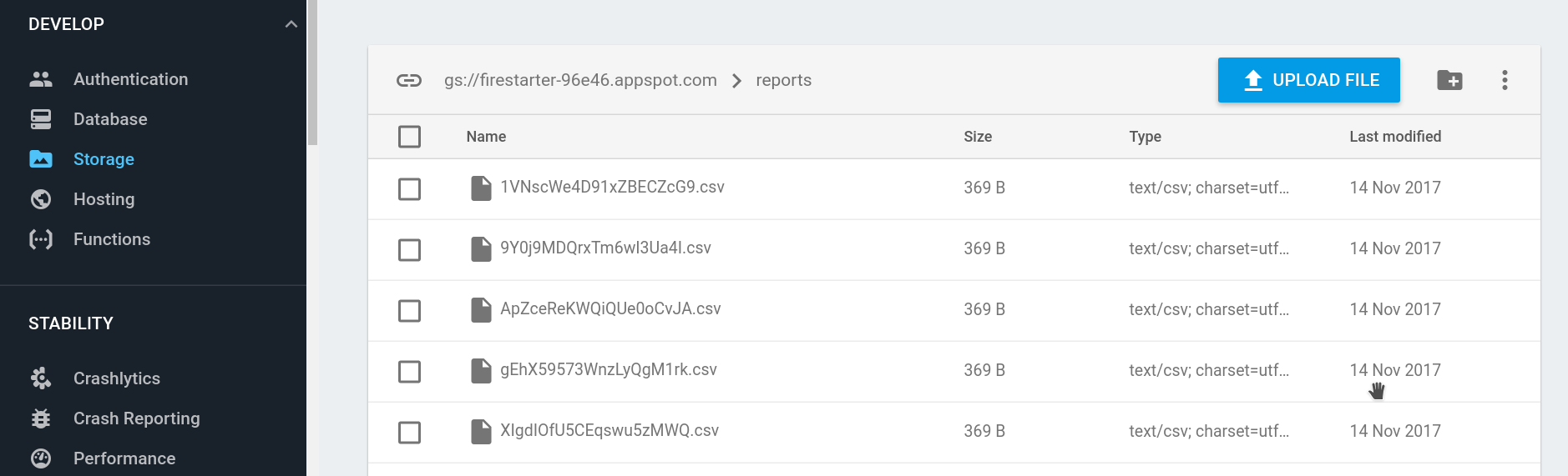 uploaded CSV file in storage bucket