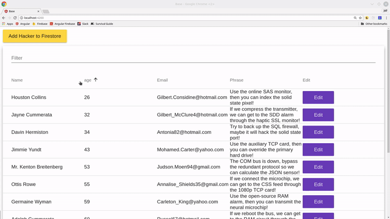 Demo of datatable with Angular material and Firestore