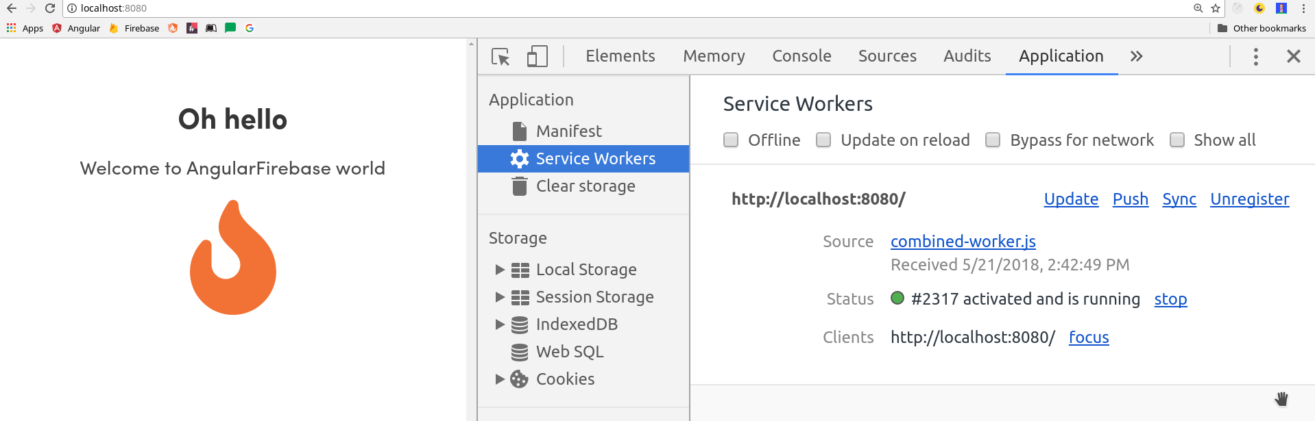 Confirmed combination of Firebase and Angular service workers for PWAs