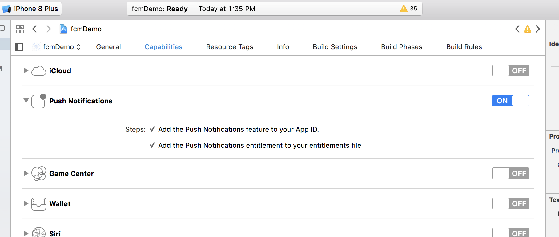enable push notifications in Xcode for iOS