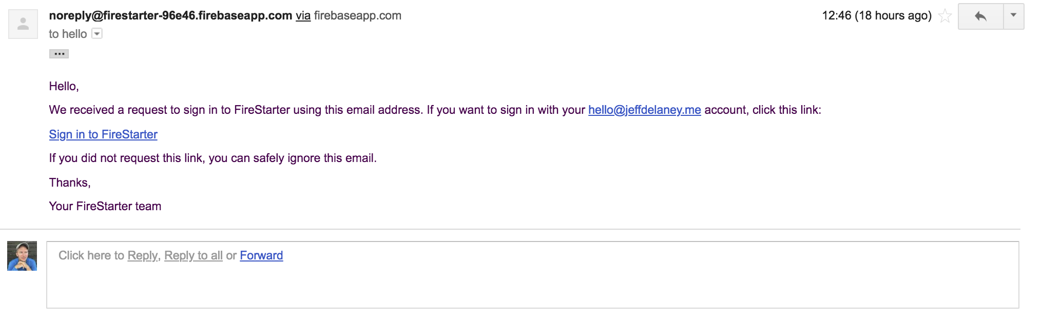 the signin email sent by firebase
