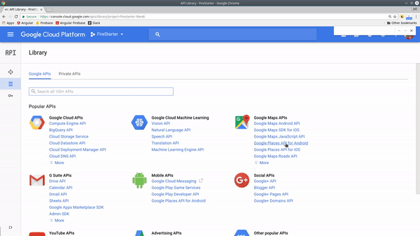 enable the google maps api from the gcp console