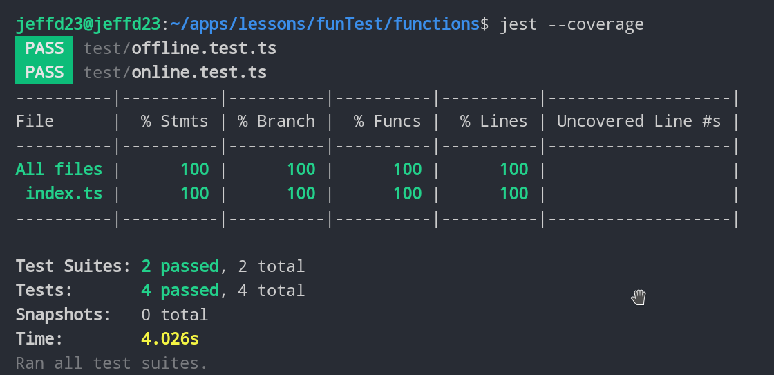 100% code coverage for firebase functions using Jest