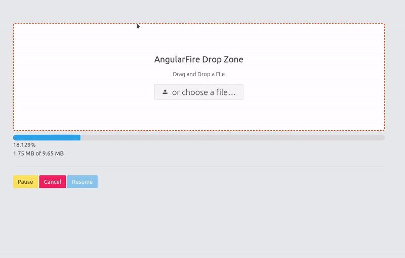 Pause or resume an upload to Firebase storage and monitor it with a progress bar