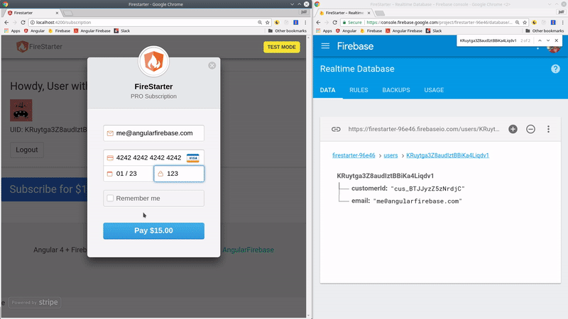 Stripe subscription payment with Firebase Cloud Functions demo