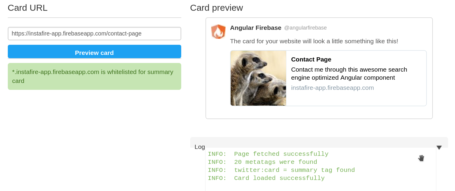 example of a validated twitter card in an Angular app with Firebase
